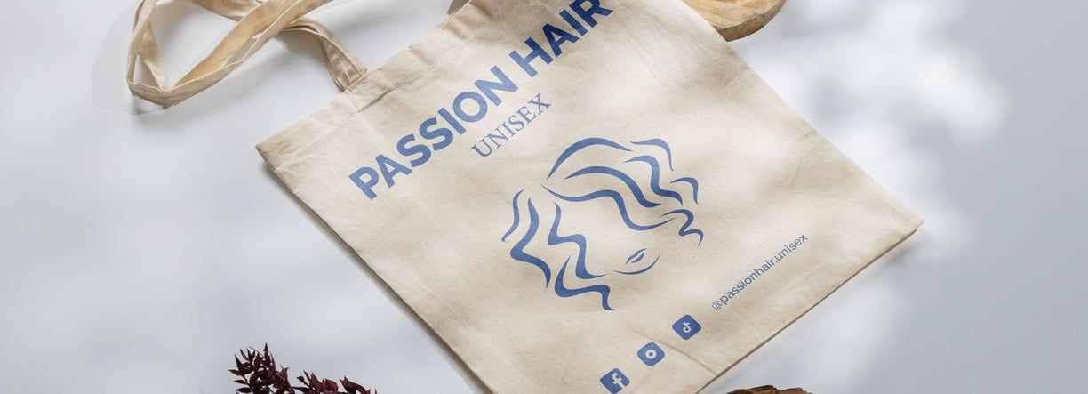 Beauty salon rebranding: tote bag promoting website and social media launch