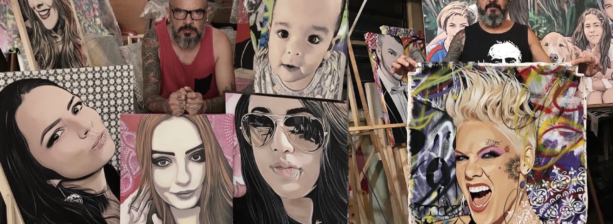 Ateliê do renomado artista plástico Sérgio Astral, conhecido por suas pinturas personalizadas e projetos artísticos.