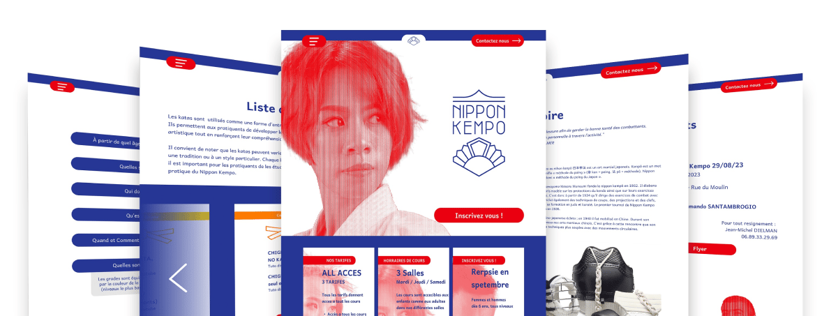 website blue, red and white for the sport "nippon kempo"