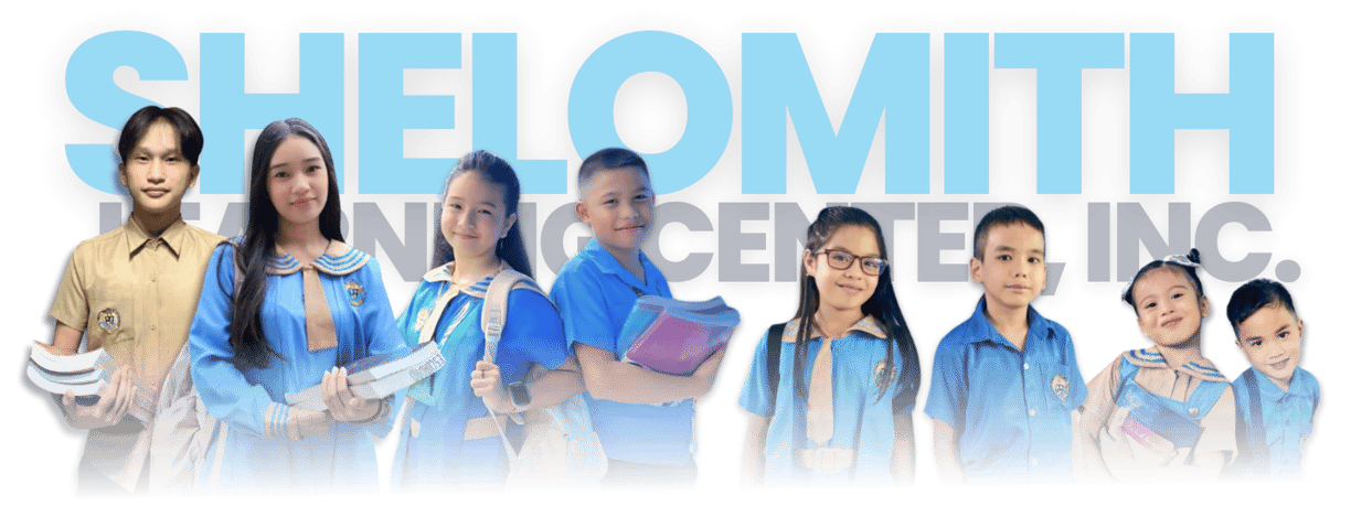 Students in uniform with books in front of Shelomith Learning Center, Inc. logo.