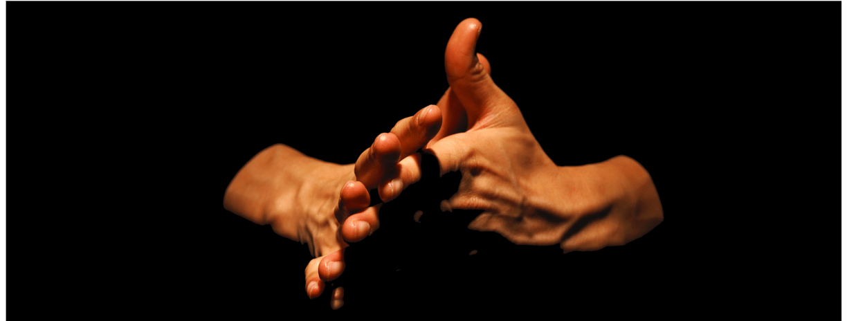 two hands with precise contours and reliefs rub against each other