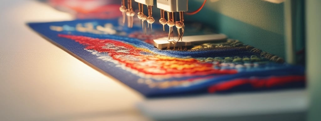 Two men are engaged in a manual screen-printing process in an industrial setting. They are using large screens to apply patterns onto fabrics. The environment appears to be a workshop with various tools and materials scattered around. Ambient lighting creates a focused but slightly dim atmosphere.