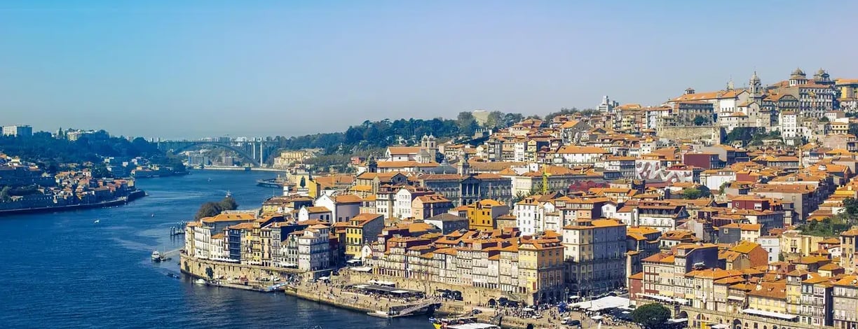 Vue du pont Dom Luis I sur la Ribera et le fleuve Douro