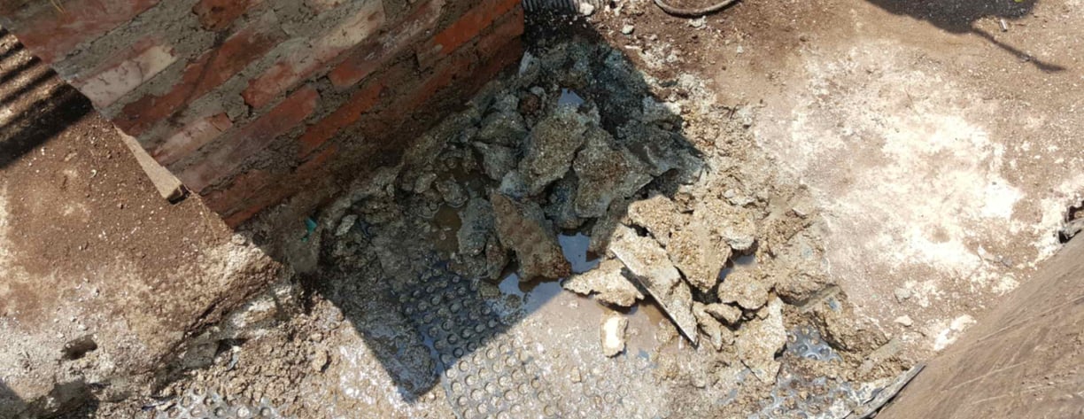 Saturated arears under screed causing major underlying damages, Sandhurst Towers, Fredman Drive