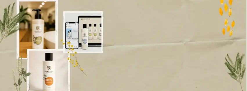 Cabecera del proyecto Lenixelle Hair Care con texto descriptivo sobre fondo editorial neutro.