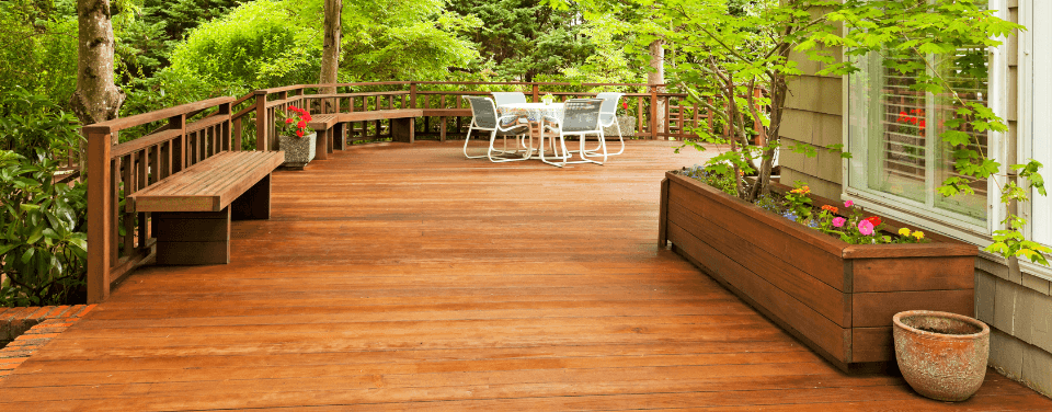 modern TimberTech deck with built-in bench seating