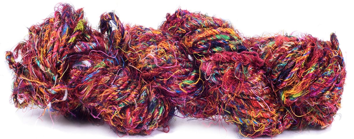 multicolour banana fiber yarn. vibrant colour and chunky yarn.  good for weaving fabrics