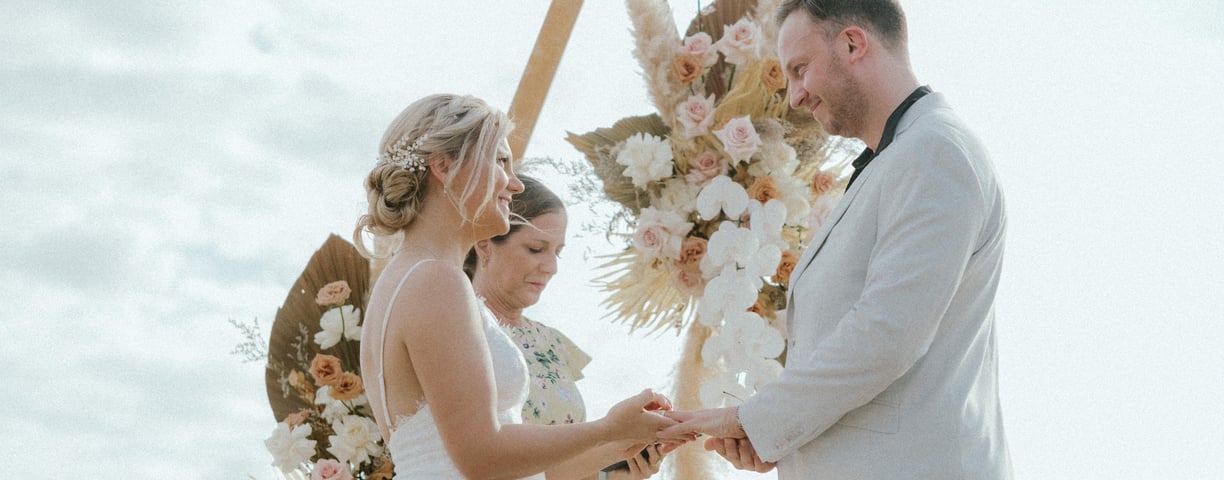 A bride and groom getting married in Bali