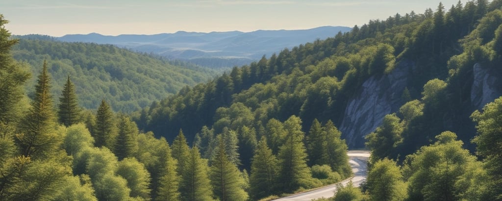 A landscape with a winding road gently sloping upwards