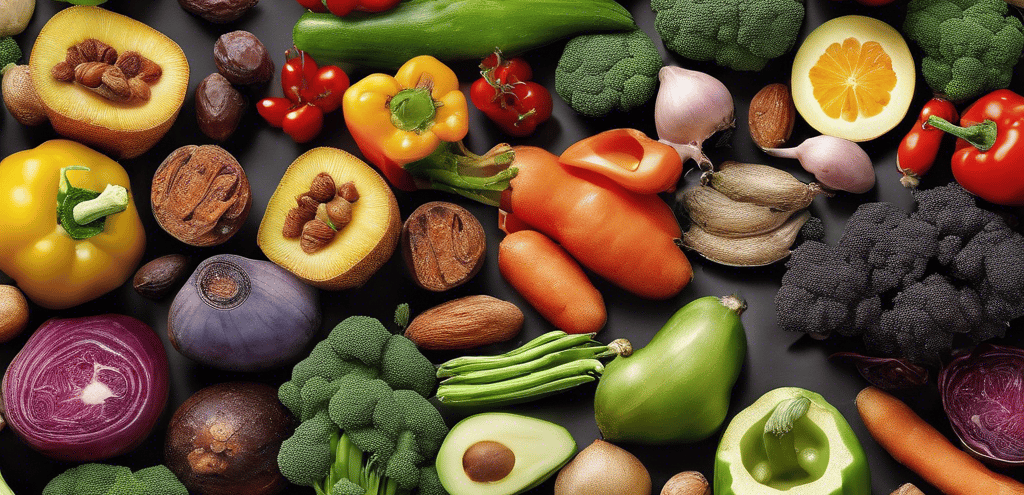 a collage of various types of vegetables and fruits