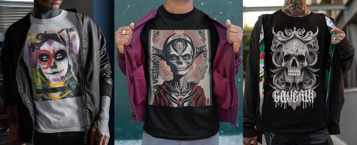 Moda caveira: Camisetas artísticas da Cavérik para os apaixonados por caveiras e rock.