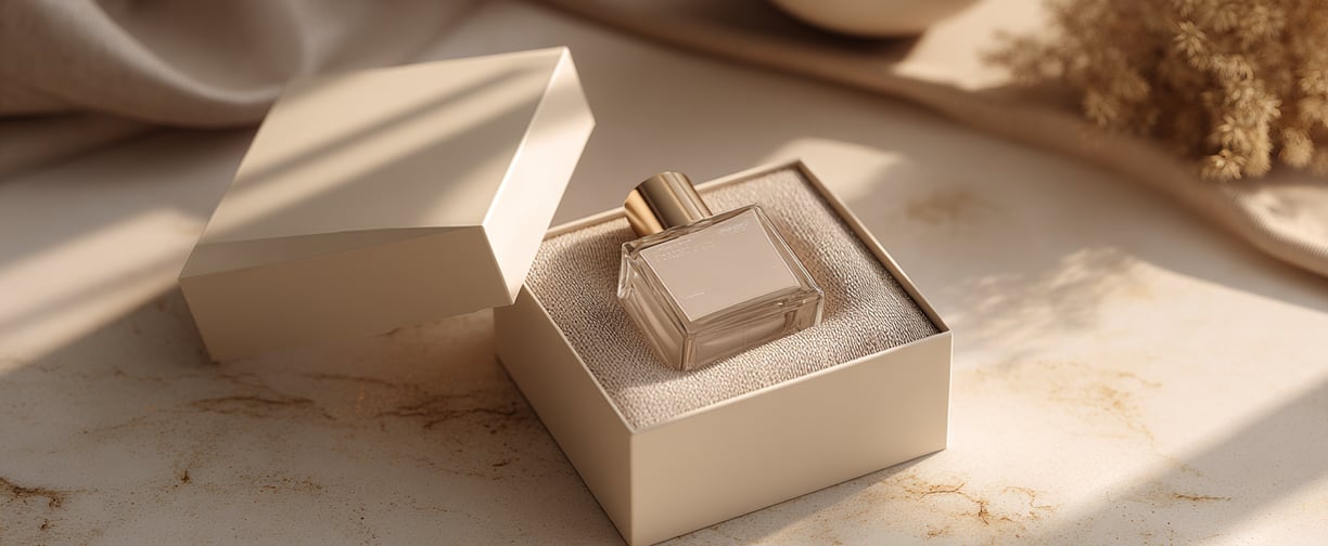 Elegant perfume bottle with minimalist backdrop, reflecting ANVERA’s curated fragrance philosophy