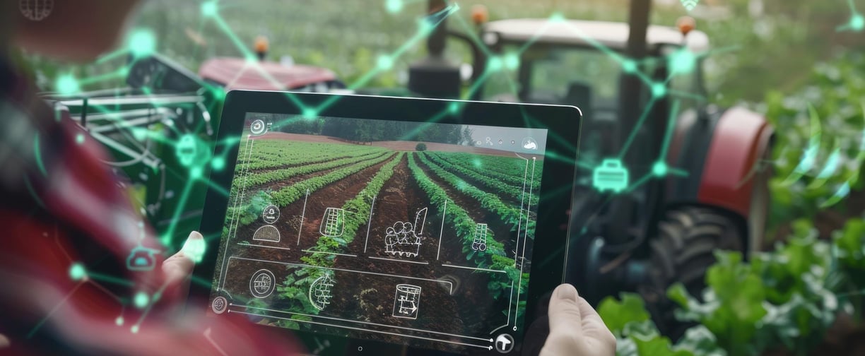 a person holding a tablet with a tablet on a field