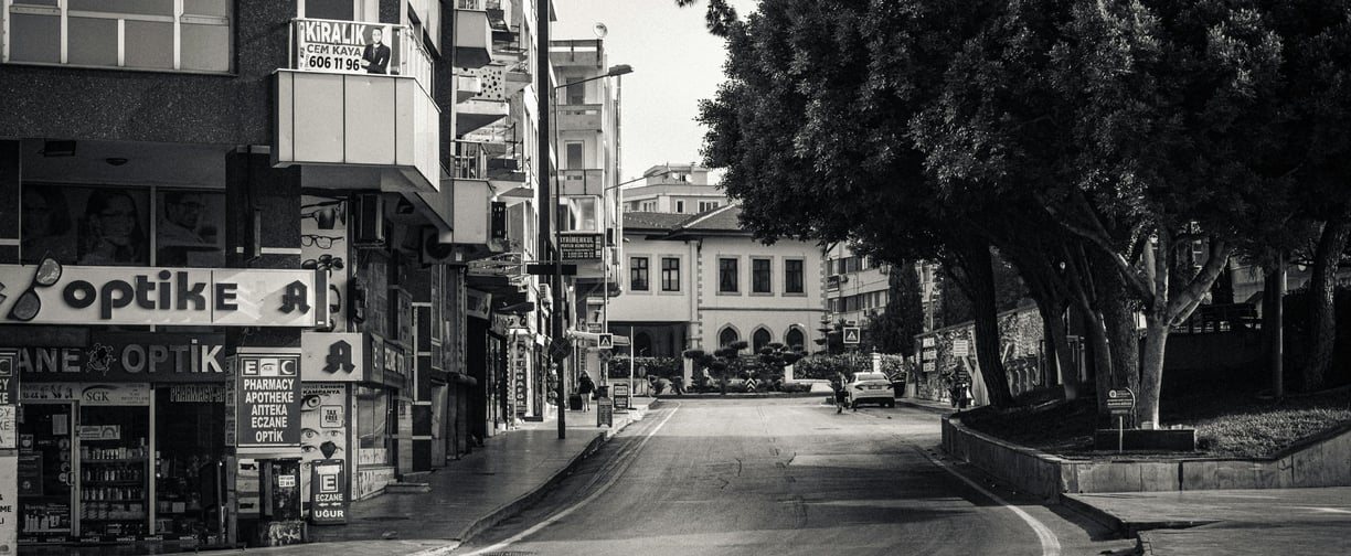 Black And white image of a Market