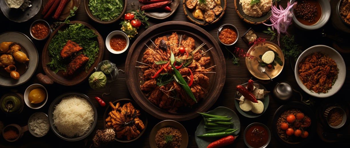 a table filled with traditional food