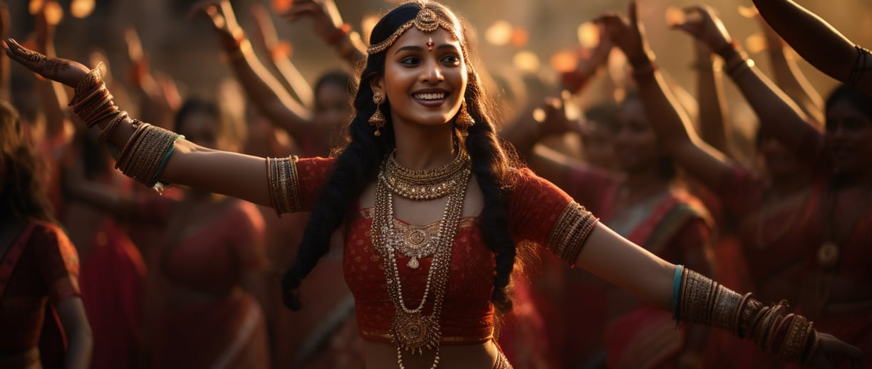 a woman wearing a traditional Indian costume performing a dance