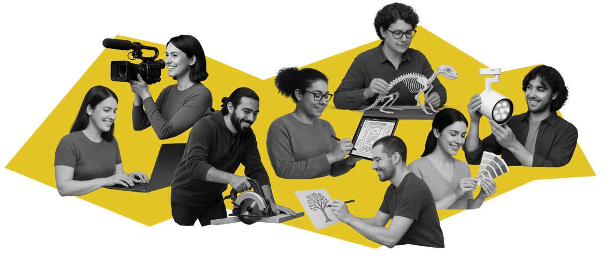Teammitgliedern, in den Bereichen Design, Medien, Technik und Beleuchtung.
