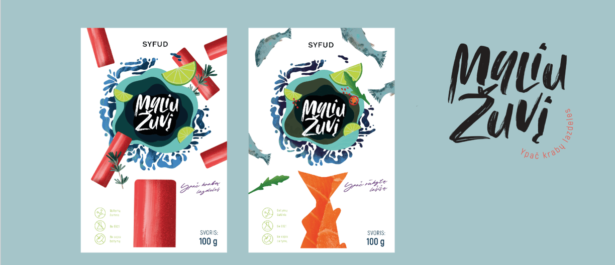 packaging for salmon and surimi, lemon and water design