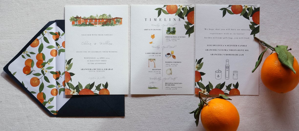 full wedding suite with envelope liner invitation card weekend timeline and gift bag card