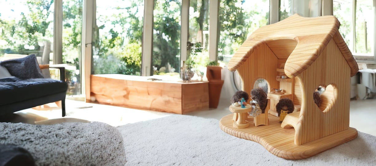 a wooden dollhouse