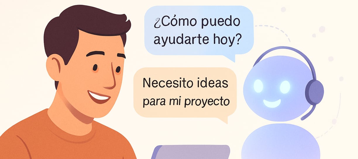 Una persona con su ordenador pide a un chatbot cosas.