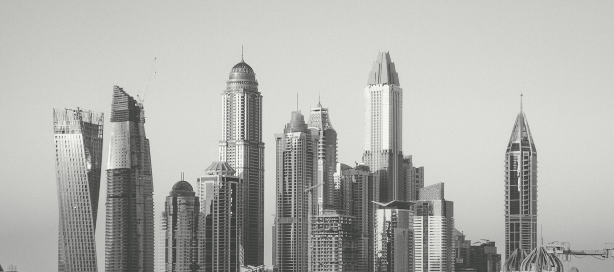 a black and white photo of a city skyline