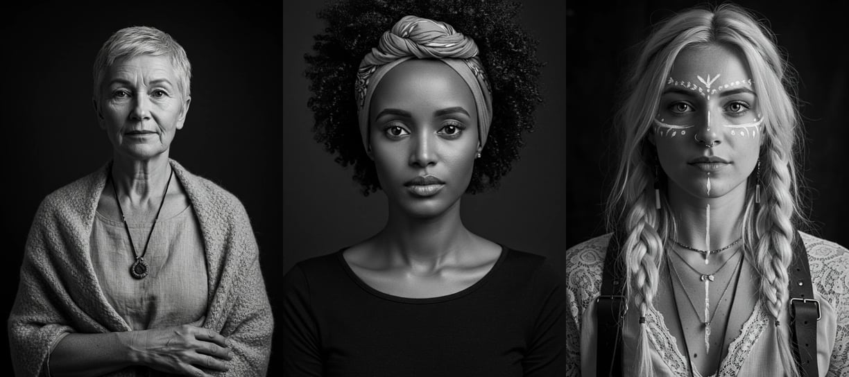 Kolme katsetta. Kolme tarinaa. Kolme totuutta, jotka haluavat tulla nähdyiksi. Tekoälytaide | Voimaannuttavat muotokuvat | © 