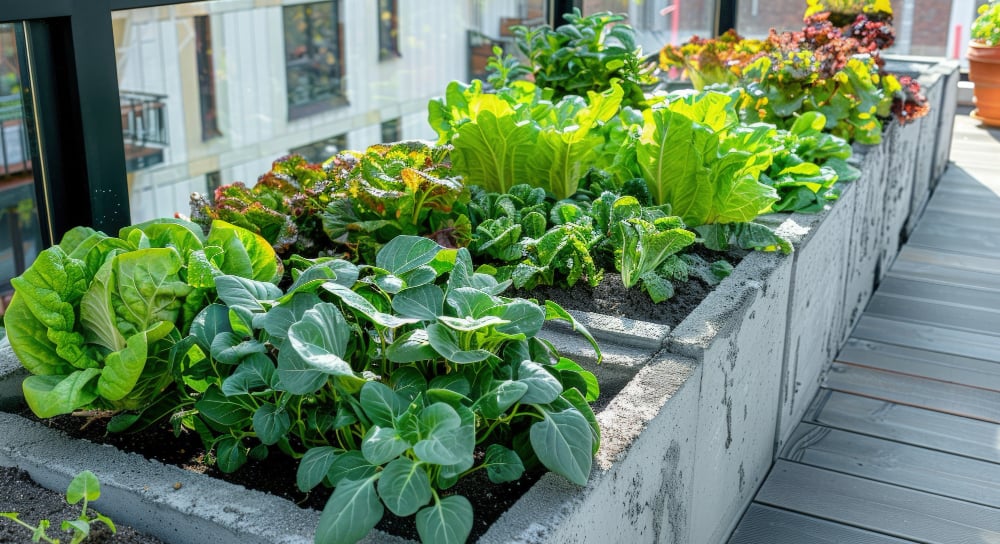 Raised garden beds in a balcony for Spring Texas landscaping.