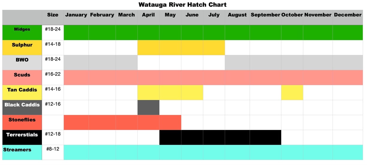 Watauga River Hatch Chart