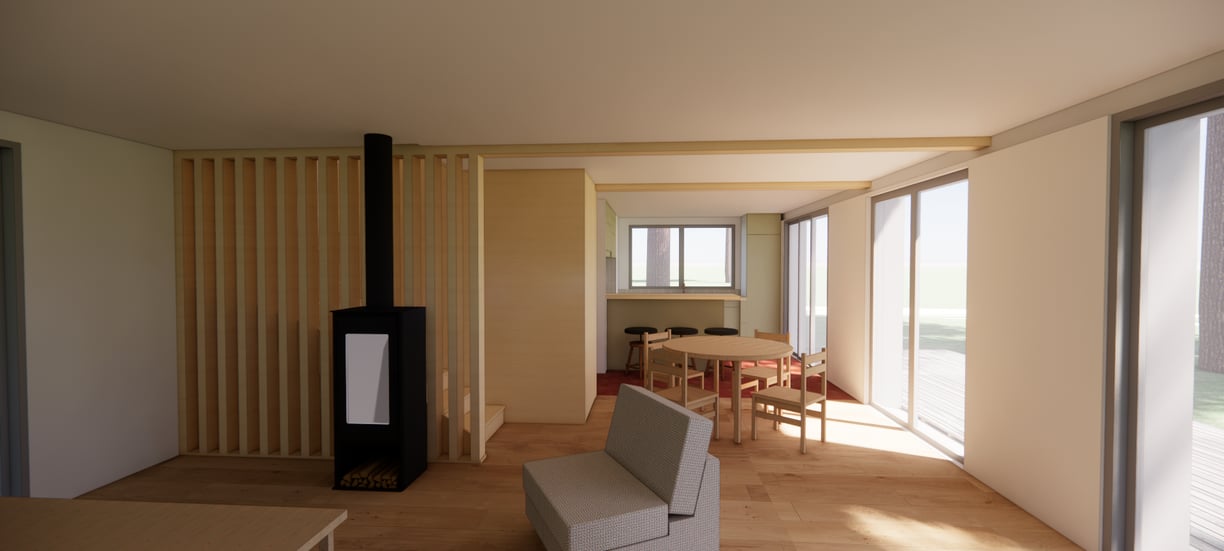 Vue intérieure maison bois