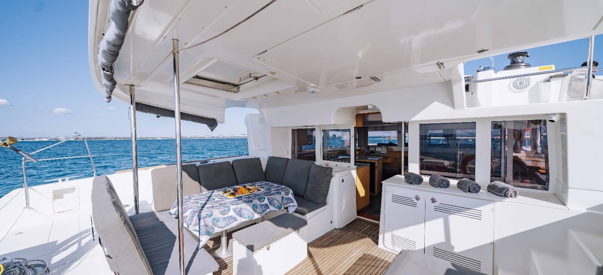 Relaxation area on a catamaran - Catamaran Fishing Charters Seychelles