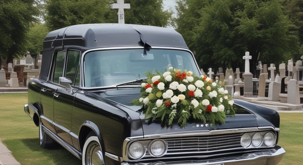 bestattungsfahrzeug auf dem friedhof
