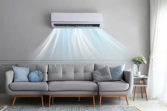 Air Conditioner blowing fresh blue air inside a well designed house