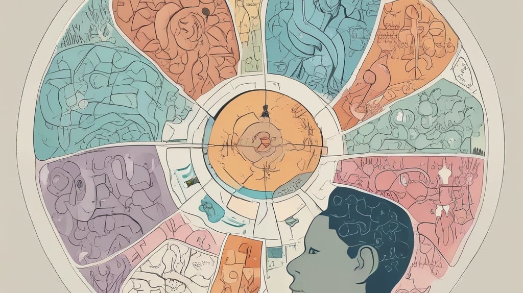 Image d'un humain près d'une roue de motifs abstraits évoquant le cerveau