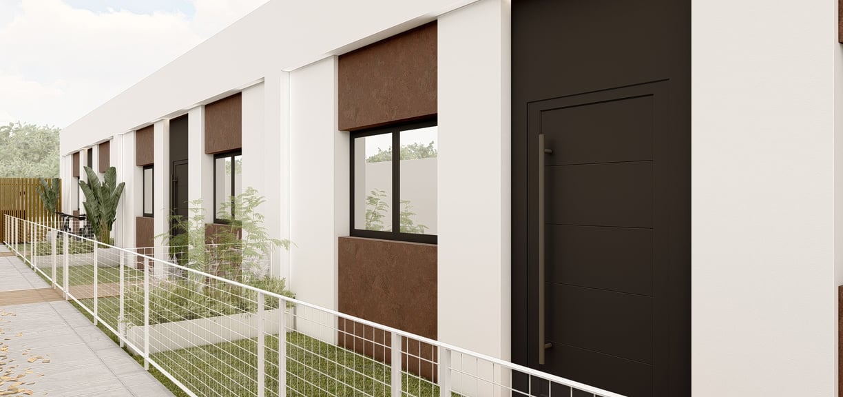 a building with a fenced in area with a fence