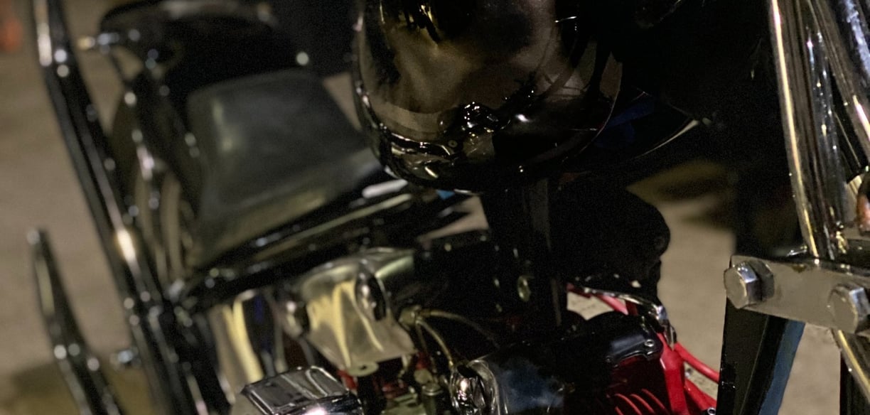 Close up photo of motorcycle tank and frame