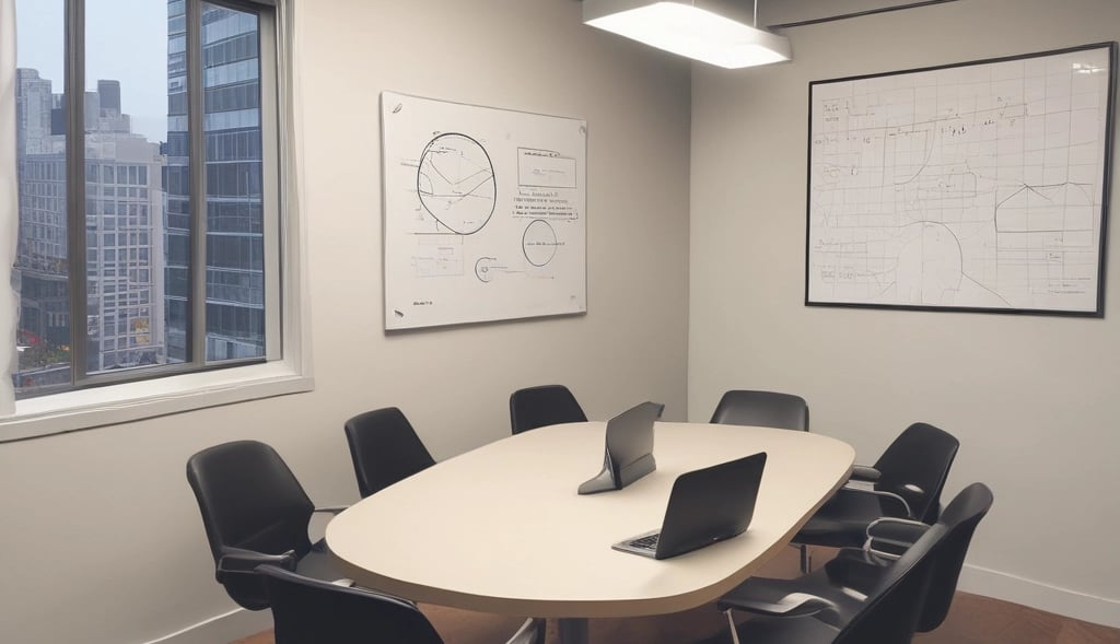 A professional consultation setting with a medical professional sitting at a desk facing a client. The room has a modern aesthetic with white walls decorated with framed certificates. The desk is organized with office supplies, a laptop, and a fruit bowl in the center.