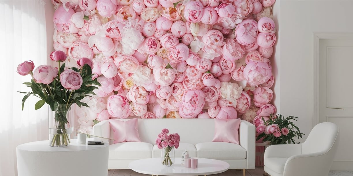 luxury nail salon lounge with a large pink flower wall mural