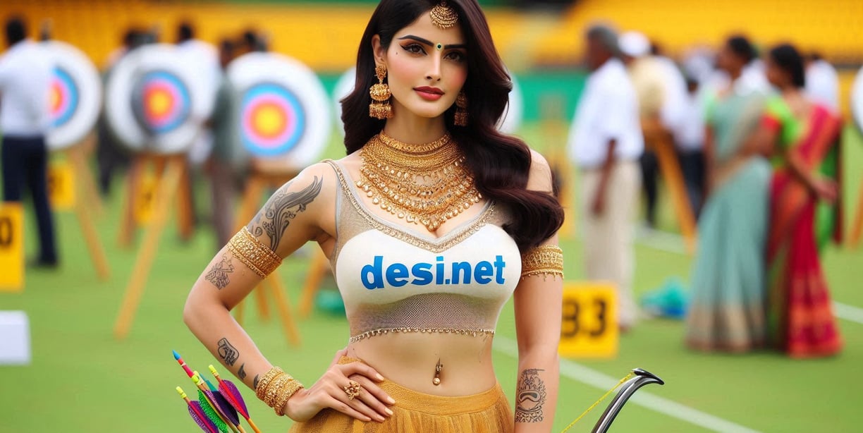 a woman in a dress with a bow tie and arrows