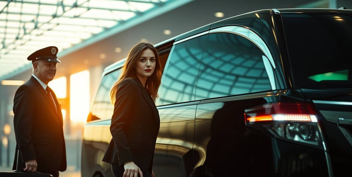 Chauffeur standing beside Toyota Alphard at Bangkok airport, ready for private transfer in Thailand