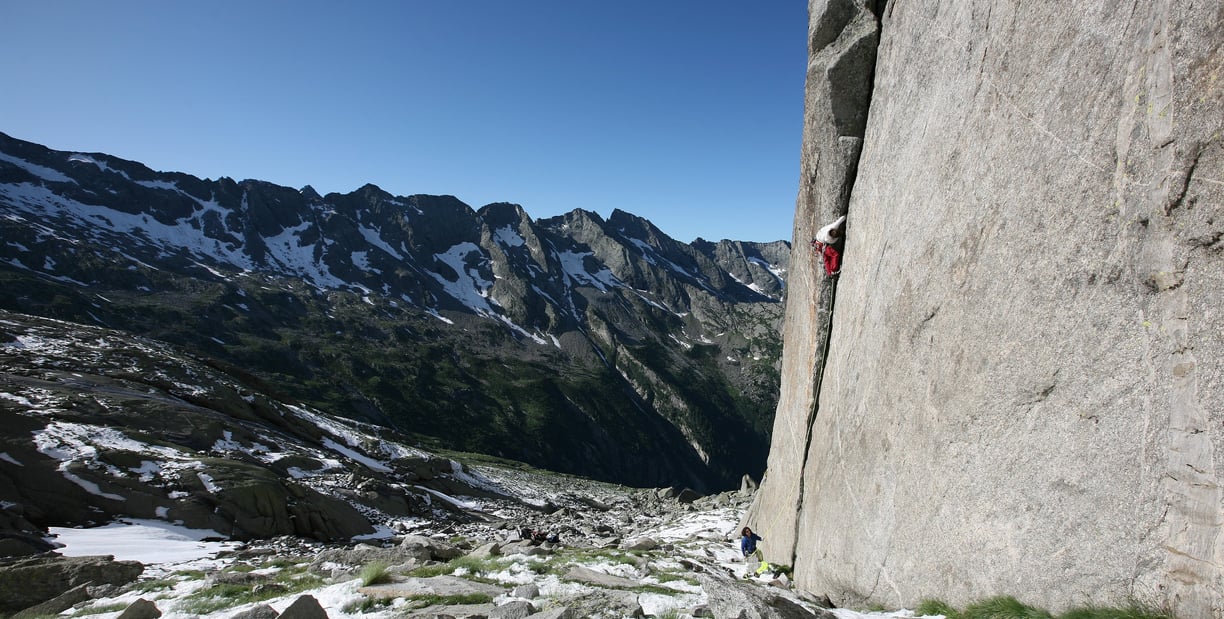 Climbing in the wilderness. Valmasino, Italy