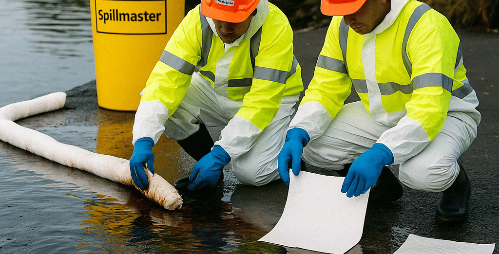 workers cleaning up an oil spill