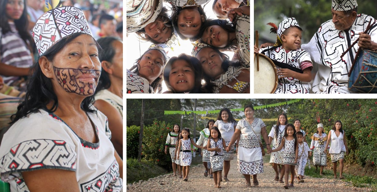 Collage de imágenes que muestra a los miembros de la Comunidad Yine