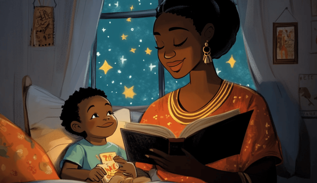 a woman reading a book while holding a baby