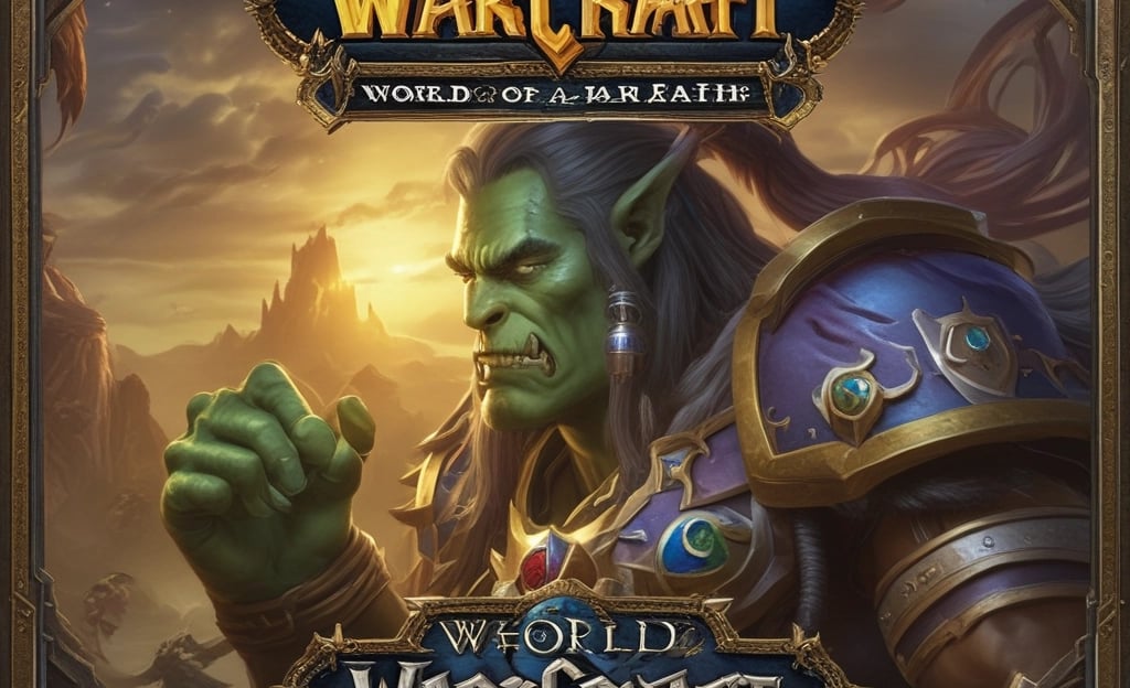 A video game box for the expansion set 'World of Warcraftis placed upright on snowy ground. The cover features an imposing armored figure, holding a large sword, with icy blue and white color themes. The Blizzard Entertainment logo is visible at the bottom along with other game information.