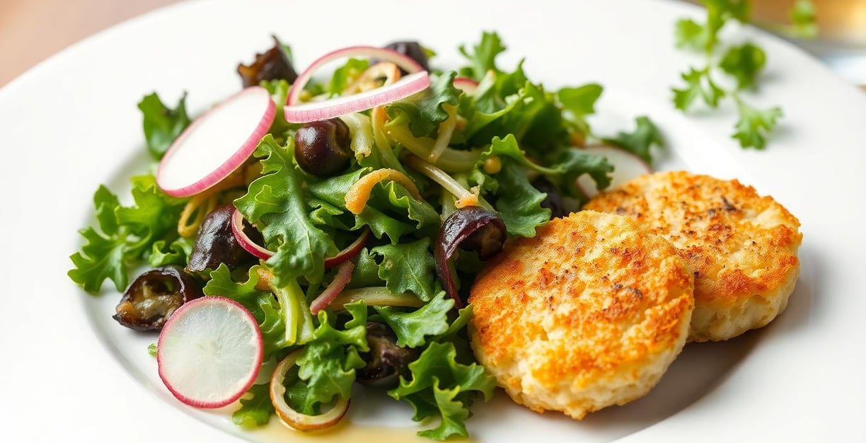a salad with Toss mixed greens, arugula, or spinach with shaved fennel, thin-sliced radish, and a sp