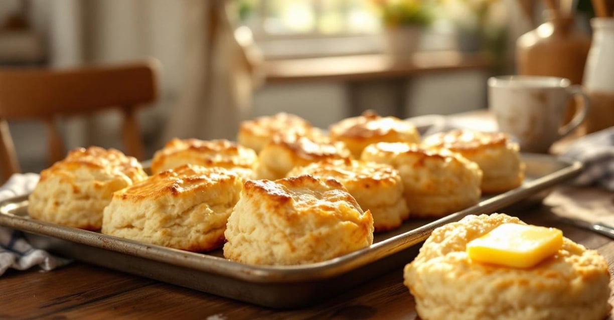 fluffy biscuits on a sheet pan