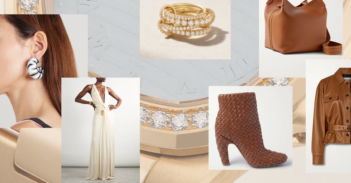 Luxury fashion collage with designer accessories and clothing.