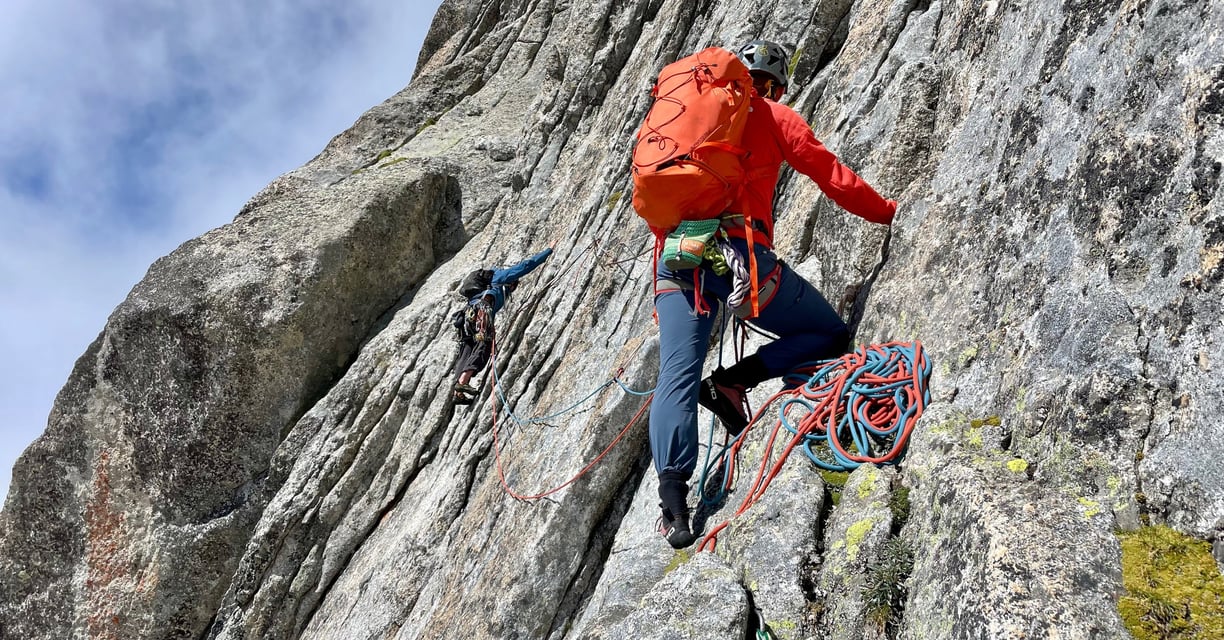 The crux pitch of Molteni route. Pizzo Badile, Valmasino.