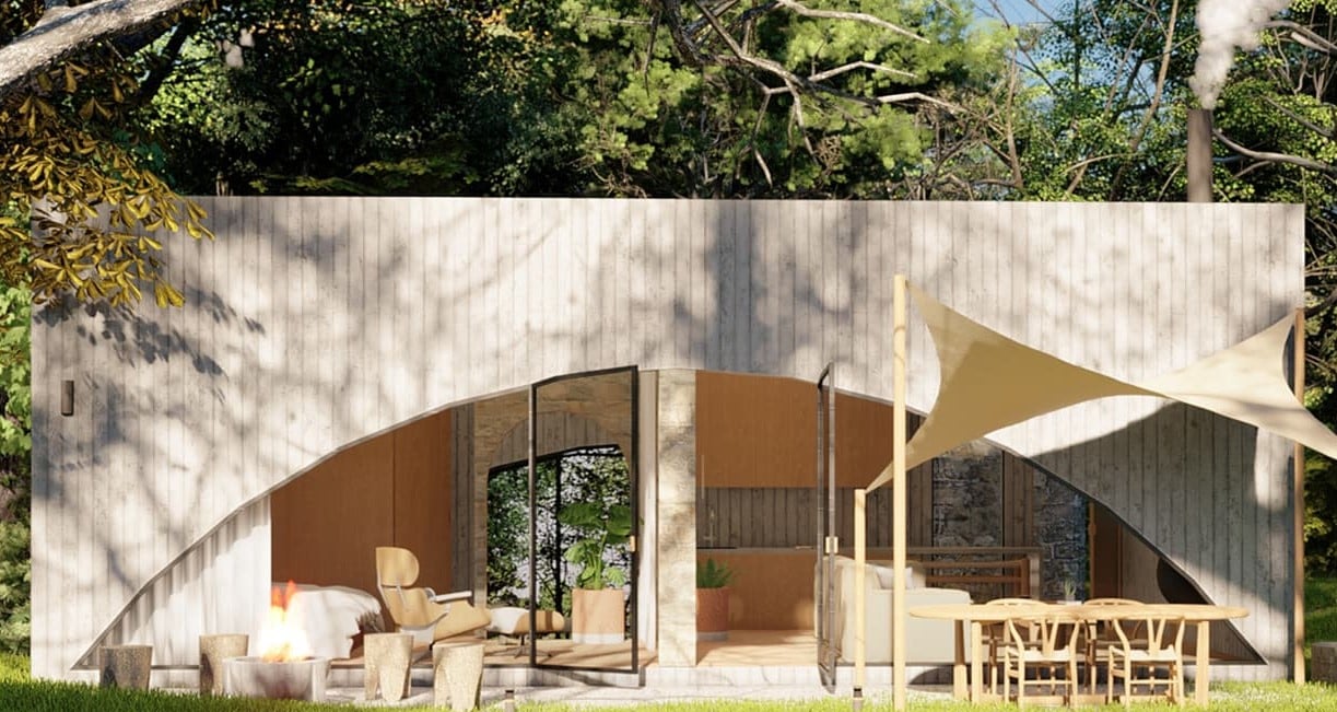 a house with a large patio area and a patio area